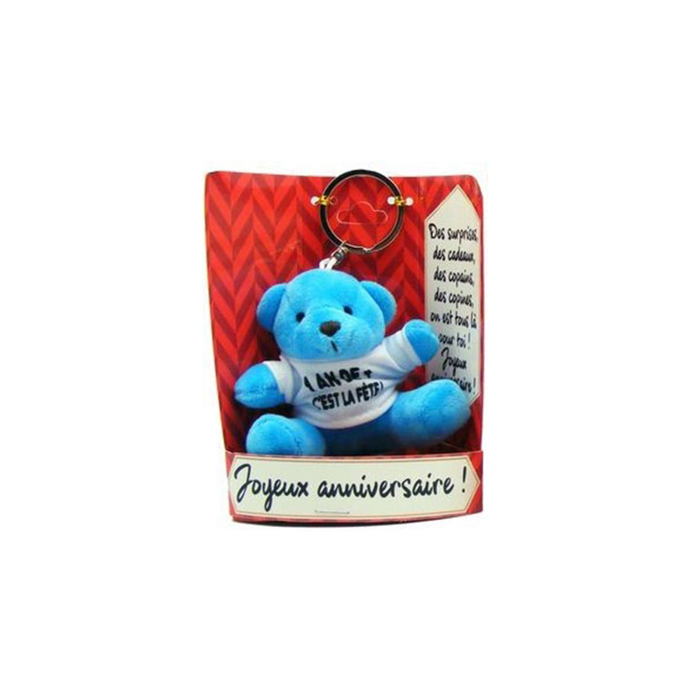 Porte clés peluche Joyeux anniv bleu