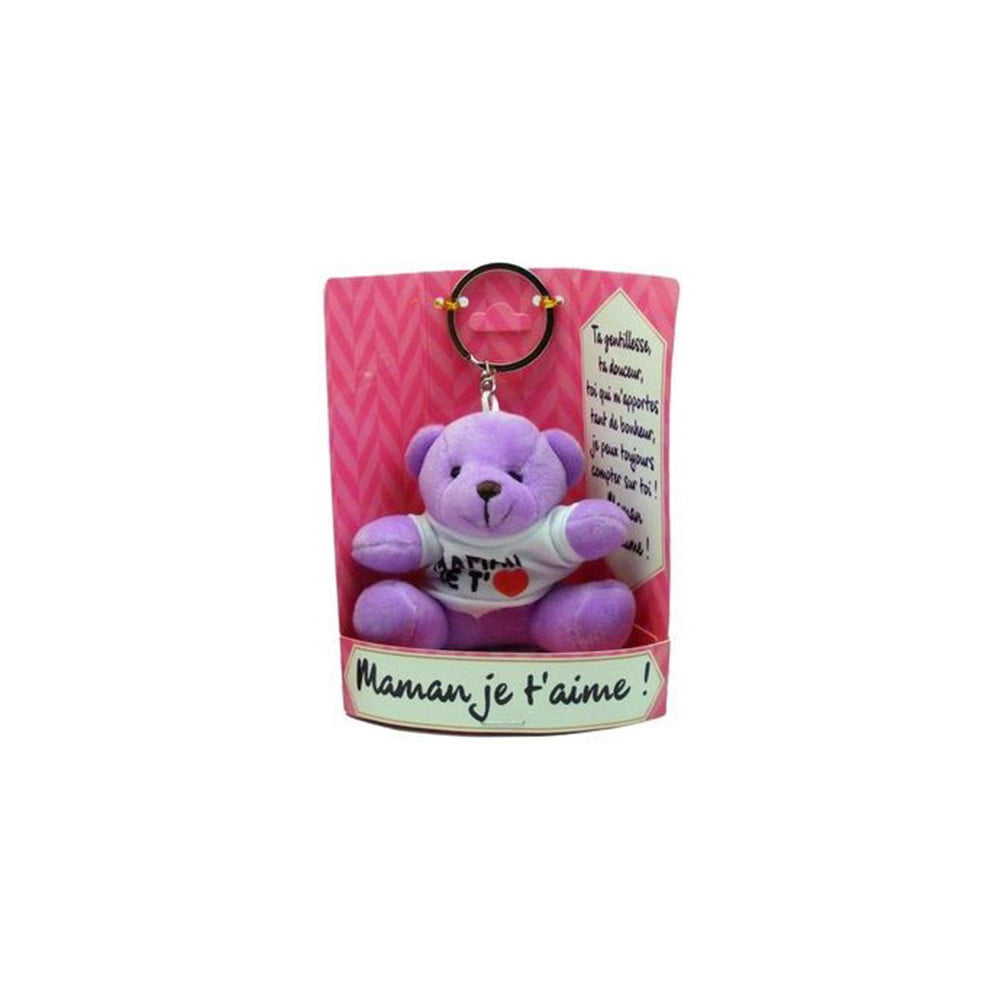 Porte clés peluche Maman je t'aime violet