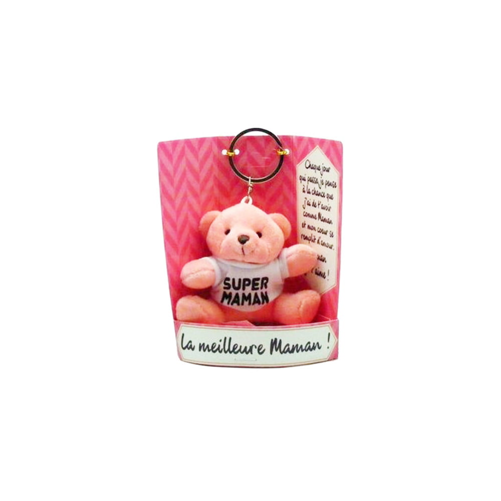 porte clés peluche Super Maman rose