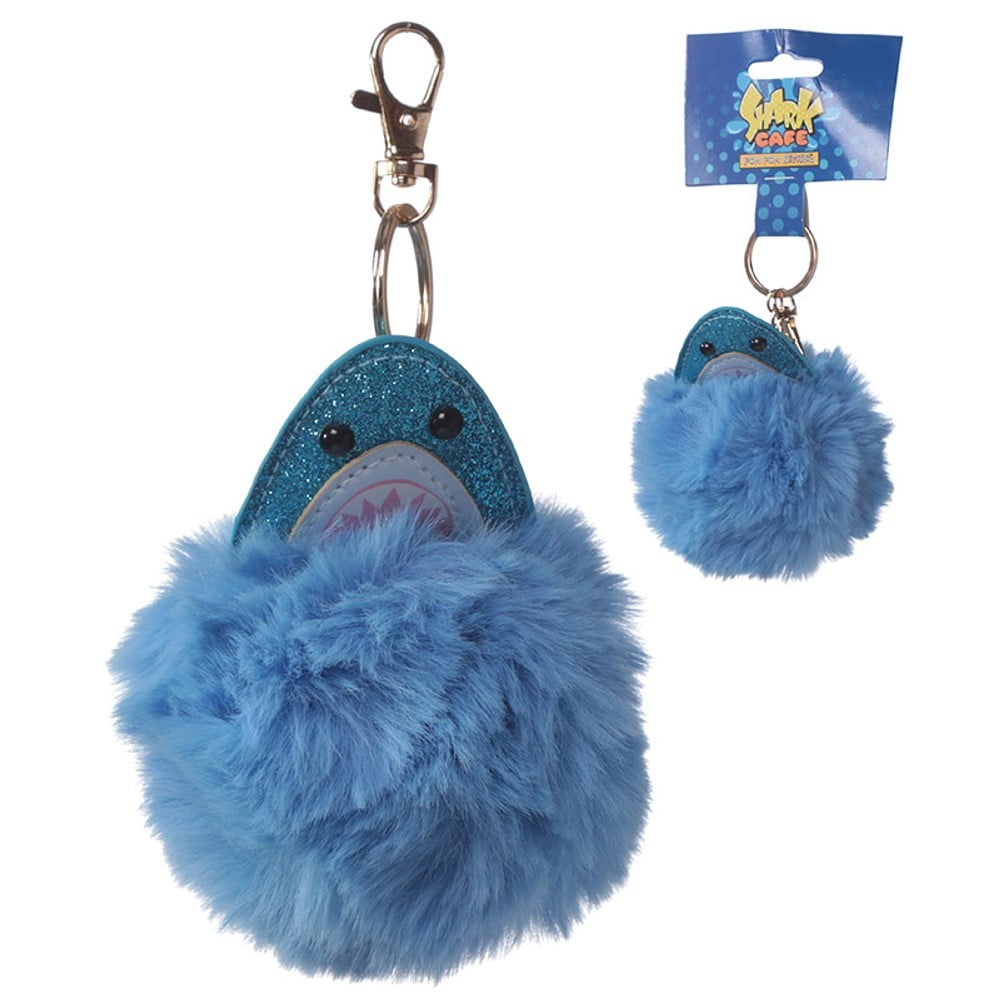 Porte clés pompon requin bleu