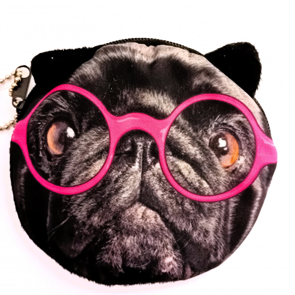 Porte monnaie Bouledogue noir à lunettes rouges