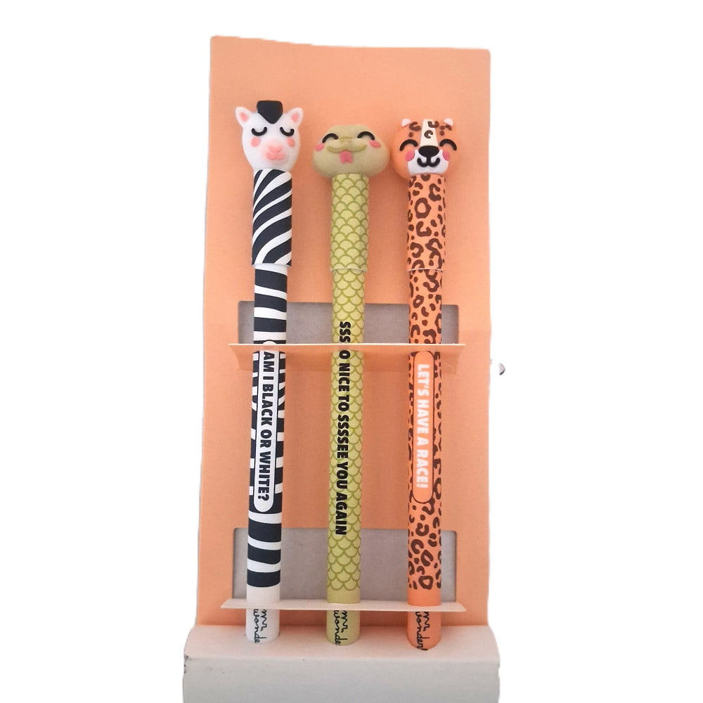 Pochette de 3 Stylos Animaux – Zèbre, Dino et Tigre
