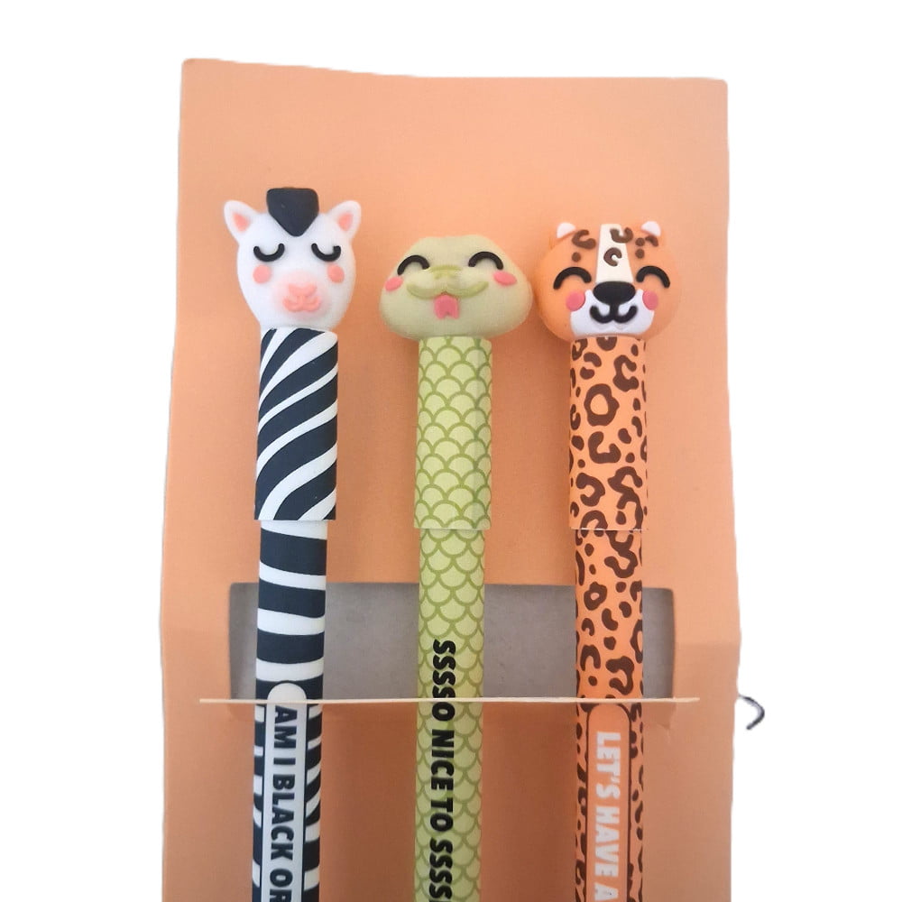 Pochette de 3 Stylos Animaux – Zèbre, Dino et Tigre