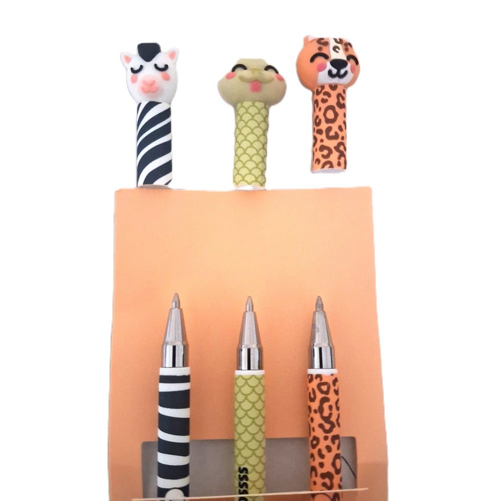 Pochette de 3 Stylos Animaux – Zèbre, Dino et Tigre
