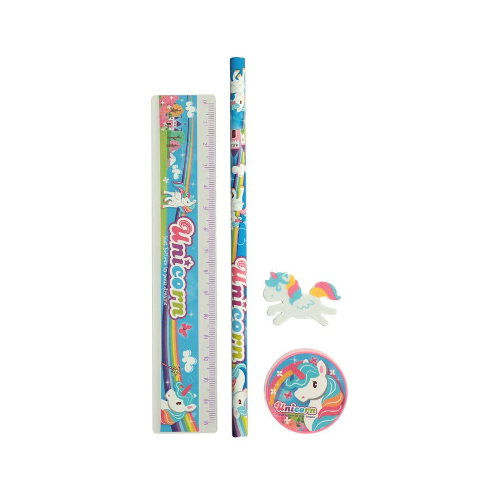 Set de papeterie Licorne arc en ciel