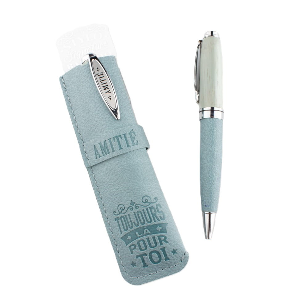Stylo avec étui simili cuir personnalisé Amis