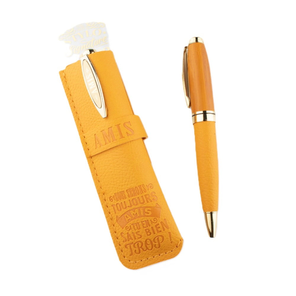 Stylo avec étui simili cuir personnalisé Amitié
