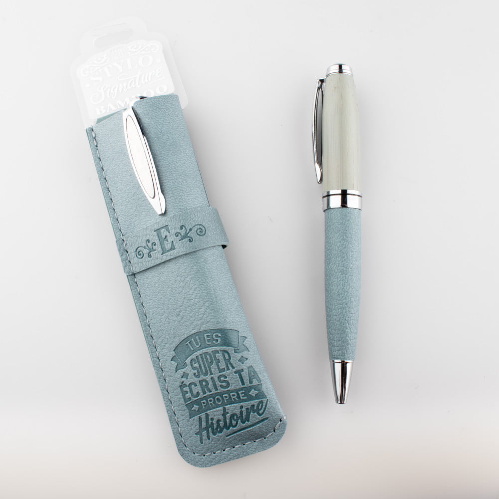 Stylo avec étui simili cuir personnalisé Lettre E