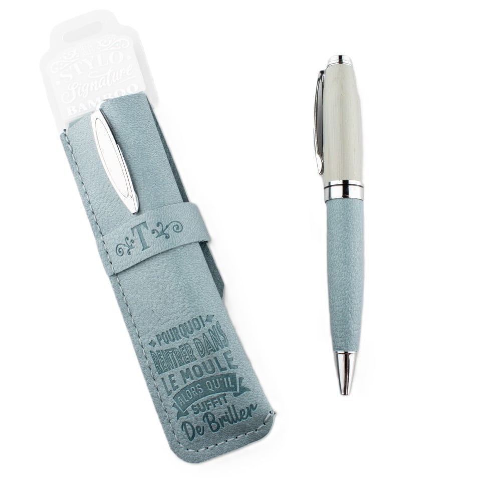 Stylo avec étui simili cuir personnalisé Lettre T