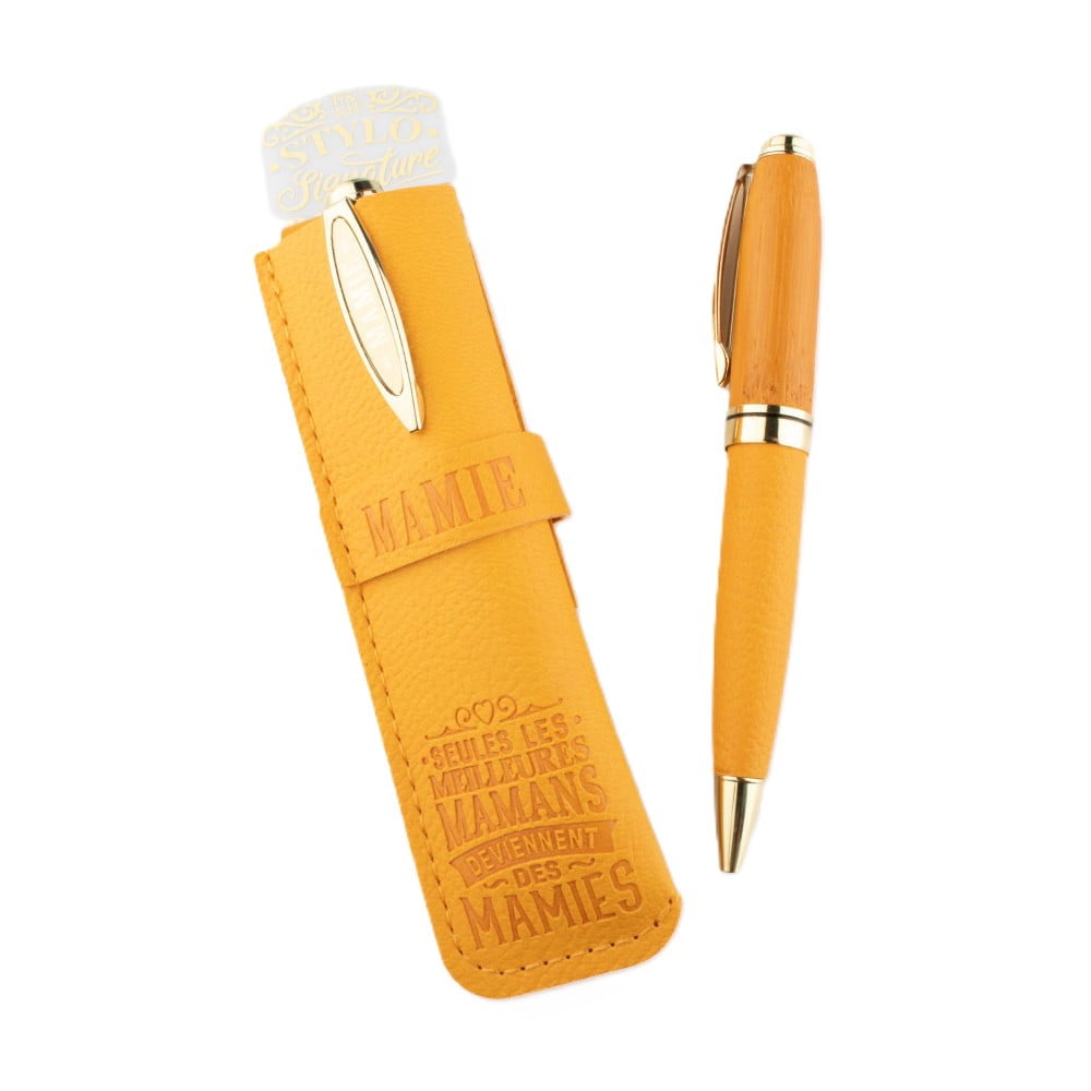 Stylo avec étui simili cuir personnalisé Mamie