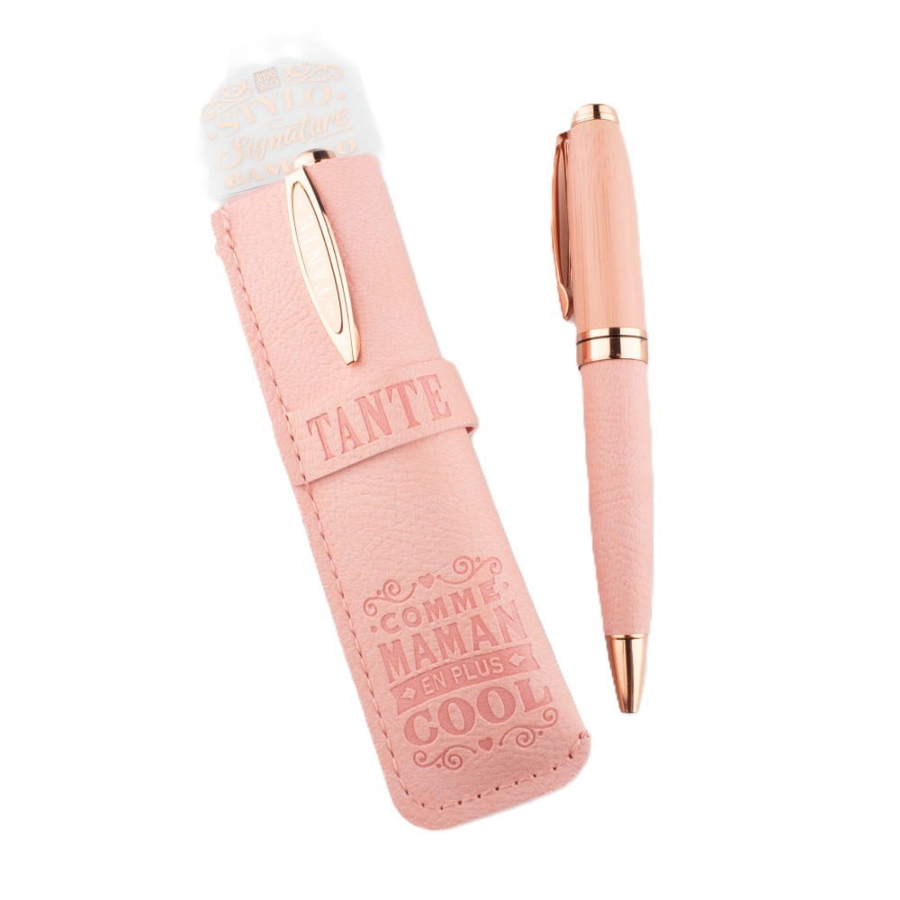 Stylo avec étui simili cuir personnalisé Tante