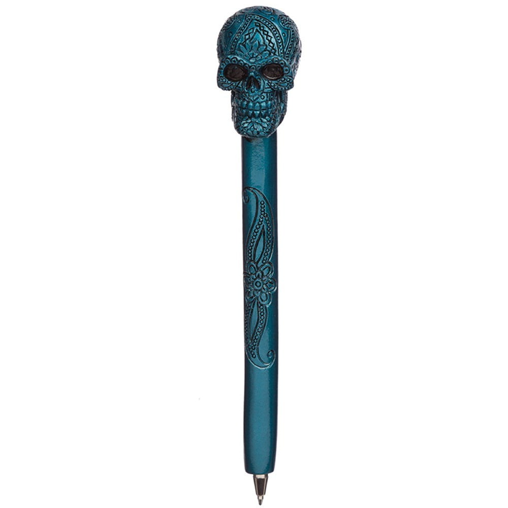 Stylo crâne métallique bleu