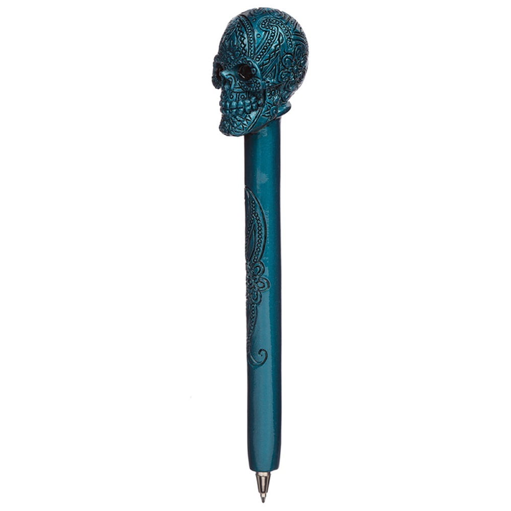 Stylo crâne métallique bleu