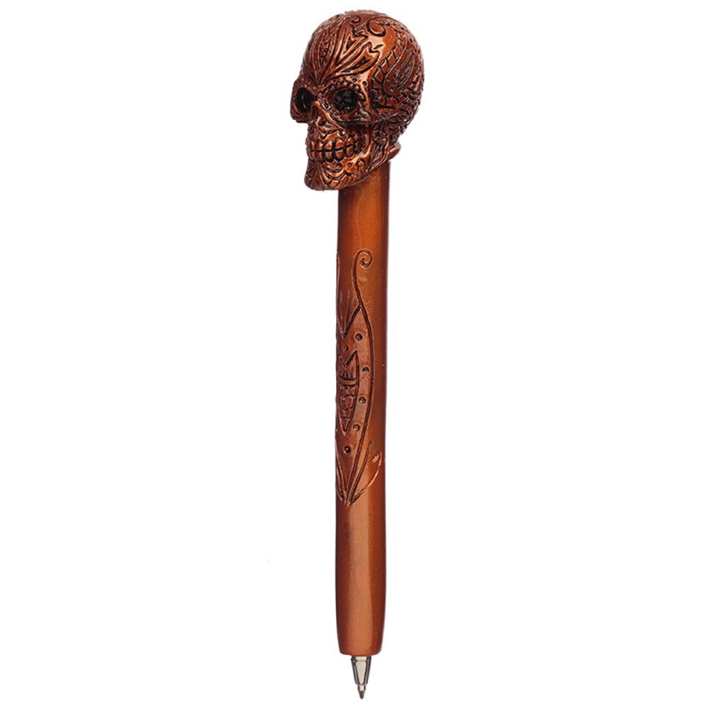 Stylo crâne métallique brun doré
