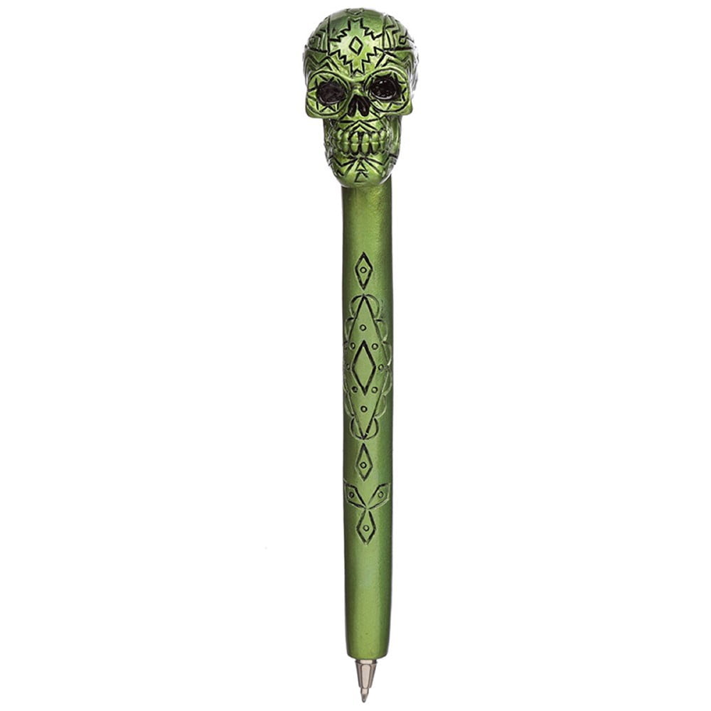 Stylo crâne métallique vert