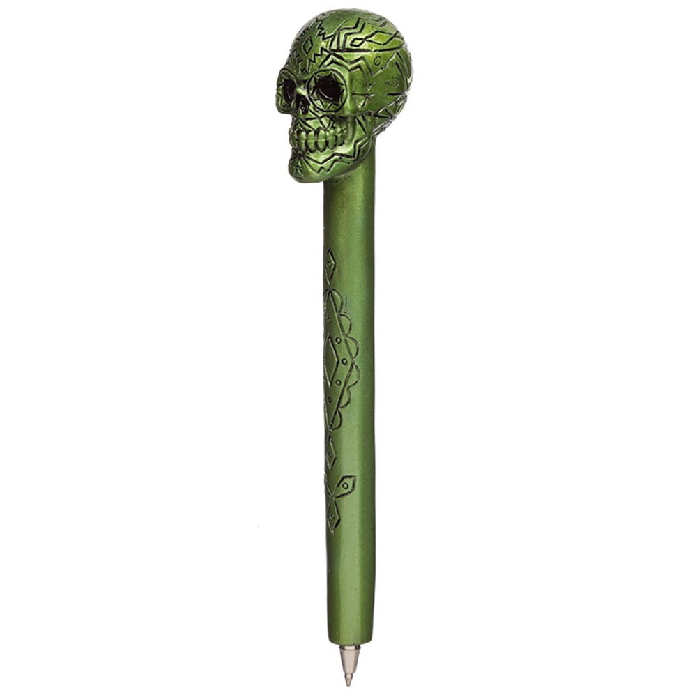 Stylo crâne métallique vert