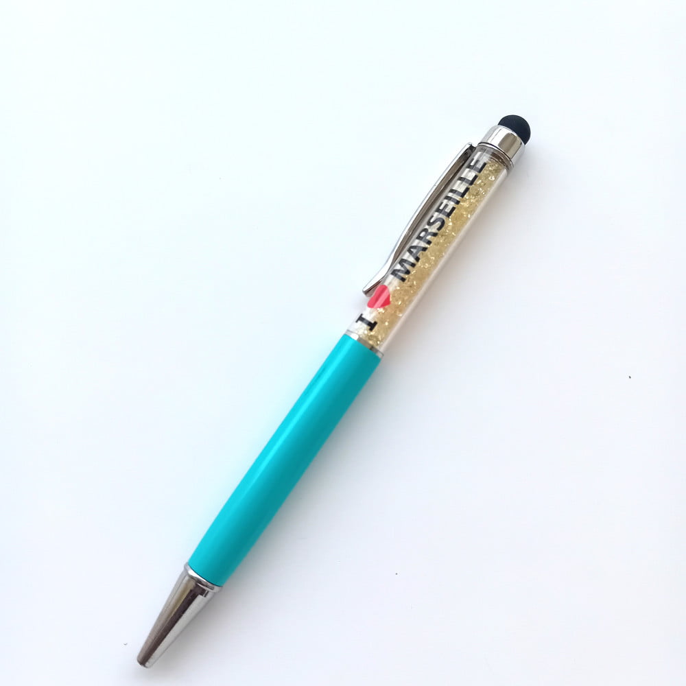 Stylo strass avec stylet Marseille Bleu ciel